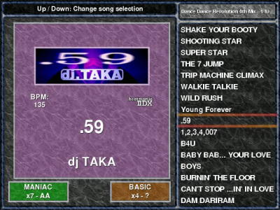 Screenshot of the song selector, with a song selected